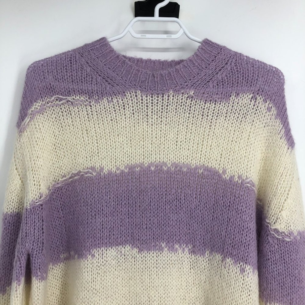 Acne Studios Kantonia Stripe white purple Distressed Oversized Knit Sweater XS - Picture 5 of 16